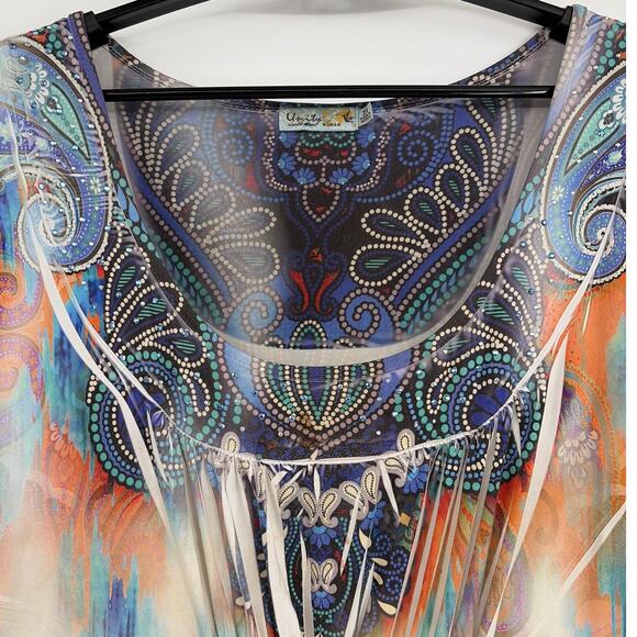 Unity World Wear Boho Sequin Top Sz 3X Y2K Paisley Festival Southwest Hippie - Picture 4 of 11